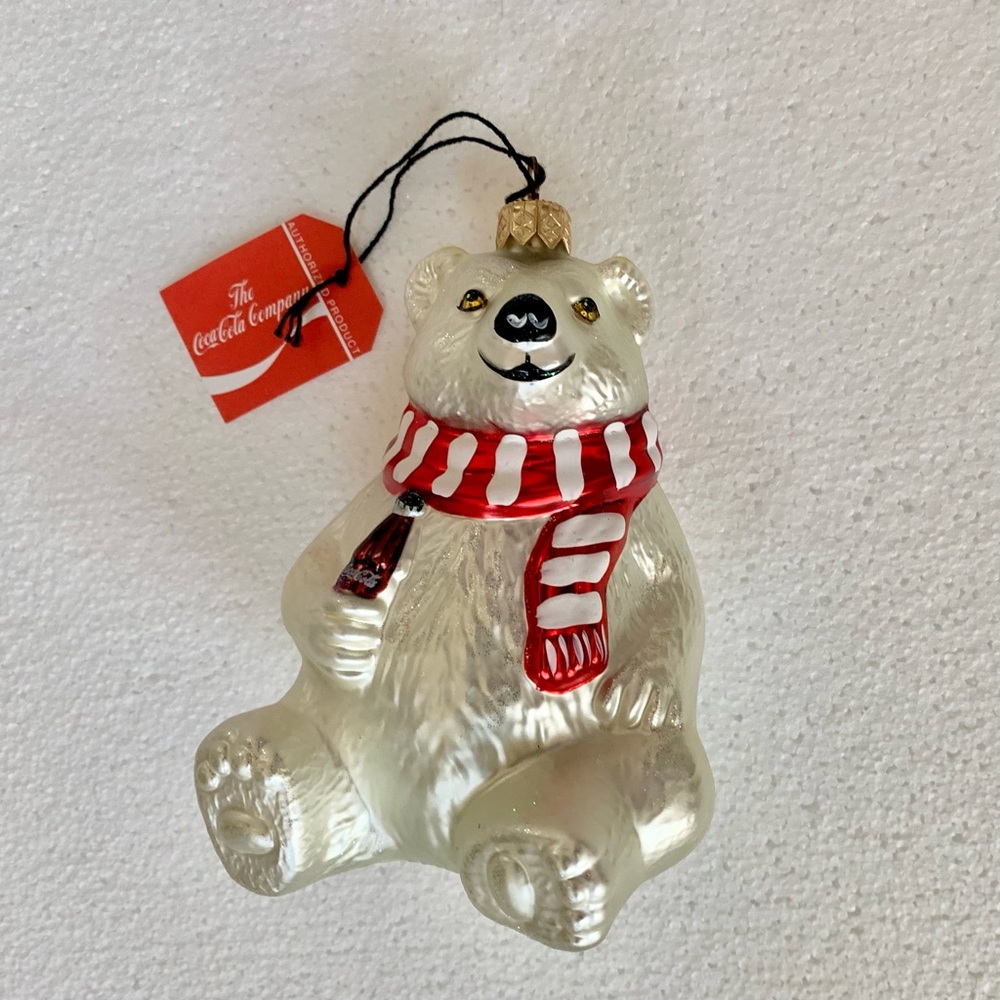 **SOLD**  1996 Kurt Adler Polonaise Glass Coca Cola Polar Bear Ornament